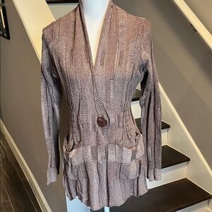 Anthropologie Sparrow Brown Tweed Sweater with Button Detail & Ruching. NWT Sz.M